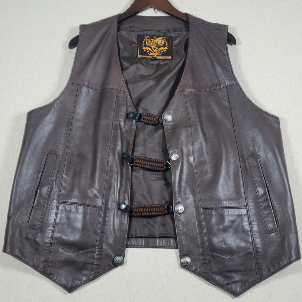 Milwaukee Leather LKM3702 Braided Leather Buffalo Nickel Snaps Mens XXL Brown